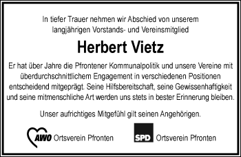 Traueranzeige von Herbert Vietz von Allgäuer Zeitung, Füssen