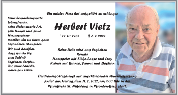 Traueranzeige von Herbert Vietz von Allgäuer Zeitung, Füssen