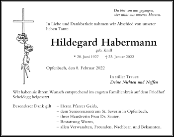 Traueranzeige von Hildegard Habermann von Der Westallgäuer
