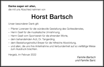 Traueranzeige von Horst Bartsch von Der Westallgäuer