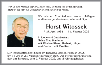 Traueranzeige von Horst Witossek von Allgäuer Zeitung, Kaufbeuren/Buchloe