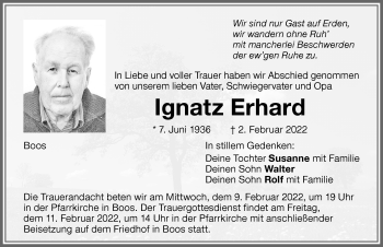 Traueranzeige von Ignatz Erhard von Memminger Zeitung