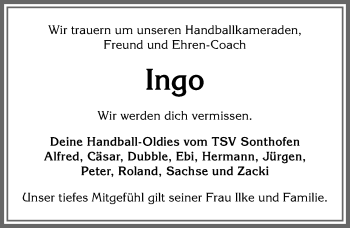 Traueranzeige von Ingo  von Allgäuer Anzeigeblatt