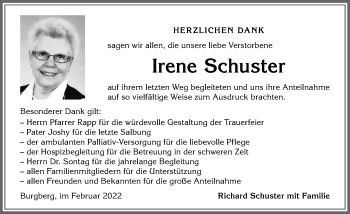 Traueranzeige von Irene Schuster von Allgäuer Anzeigeblatt