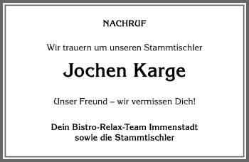 Traueranzeige von Jochen Karge von Allgäuer Anzeigeblatt