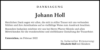 Traueranzeige von Johann Holl von Memminger Zeitung