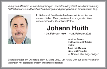 Traueranzeige von Johann Huith von Memminger Zeitung