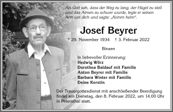 Traueranzeige von Josef Beyrer von Allgäuer Zeitung,Kempten