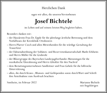 Traueranzeige von Josef Bichtele von Memminger Zeitung