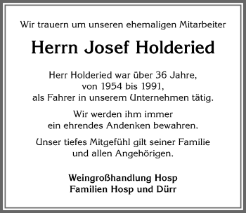 Traueranzeige von Josef Holderied von Allgäuer Zeitung, Marktoberdorf