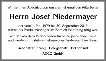 Traueranzeige von Josef Niedermayer von Allgäuer Zeitung, Marktoberdorf