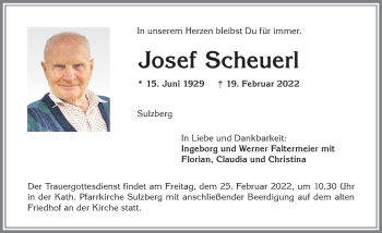 Traueranzeige von Josef Scheuerl von Allgäuer Zeitung,Kempten
