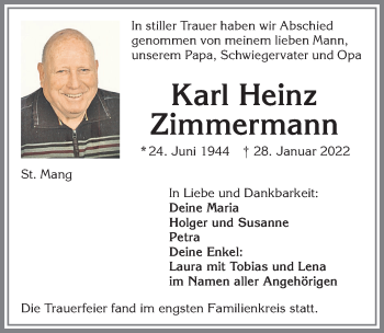 Traueranzeige von Karl Heinz Zimmermann von Allgäuer Zeitung,Kempten