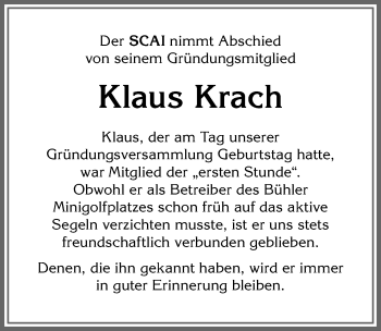 Traueranzeige von Klaus Krach von Allgäuer Anzeigeblatt