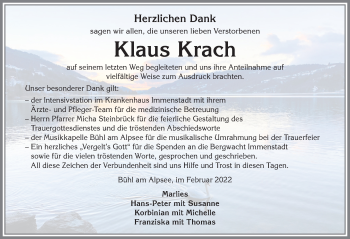 Traueranzeige von Klaus Krach von Allgäuer Anzeigeblatt