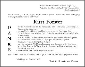 Traueranzeige von Kurt Forster von Der Westallgäuer
