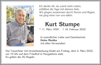 Traueranzeige von Kurt Stumpe von Allgäuer Zeitung, Kaufbeuren/Buchloe