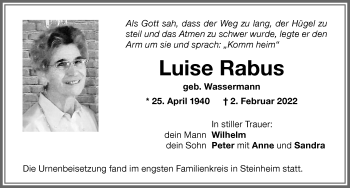 Traueranzeige von Luise Rabus von Memminger Zeitung