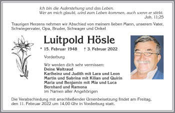 Traueranzeige von Luitpold Hösle von Allgäuer Anzeigeblatt