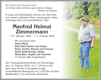 Traueranzeige von Manfred Helmut Zimmermann von Allgäuer Zeitung, Kaufbeuren/Buchloe