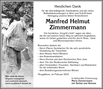 Traueranzeige von Manfred Helmut Zimmermann von Allgäuer Zeitung, Kaufbeuren/Buchloe