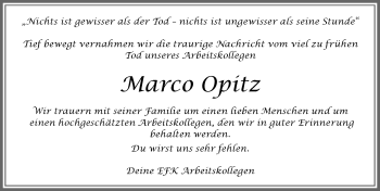 Traueranzeige von Marco Opitz von Allgäuer Zeitung, Marktoberdorf