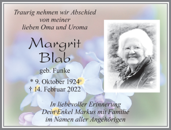 Traueranzeige von Margrit Blab von Allgäuer Zeitung, Füssen