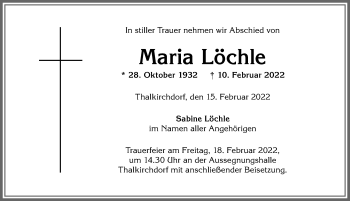 Traueranzeige von Maria Löchle von Allgäuer Anzeigeblatt