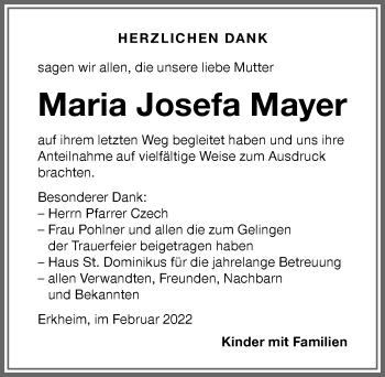Traueranzeige von Maria Josefa Mayer von Memminger Zeitung