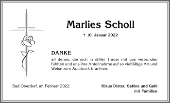 Traueranzeige von Marlies Scholl von Allgäuer Anzeigeblatt