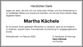 Traueranzeige von Martha Kächele von Memminger Zeitung