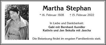 Traueranzeige von Martha Stephan von Allgäuer Zeitung,Kempten
