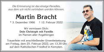 Traueranzeige von Martin Bracht von Allgäuer Zeitung, Kaufbeuren/Buchloe