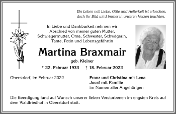 Traueranzeige von Martina Braxmair von Allgäuer Anzeigeblatt