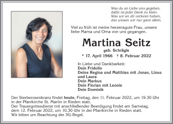 Traueranzeige von Martina Seitz von Allgäuer Zeitung, Kaufbeuren/Buchloe