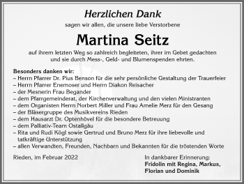 Traueranzeige von Martina Seitz von Allgäuer Zeitung, Kaufbeuren/Buchloe
