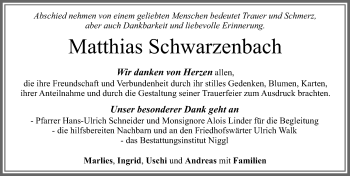 Traueranzeige von Matthias Schwarzenbach von Allgäuer Zeitung, Füssen