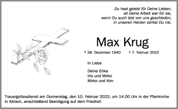 Traueranzeige von Max Krug von Memminger Zeitung