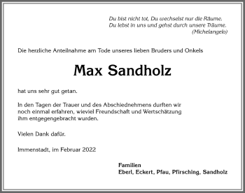 Traueranzeige von Max Sandholz von Allgäuer Anzeigeblatt