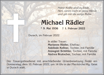 Traueranzeige von Michael Rädler von Allgäuer Zeitung,Kempten