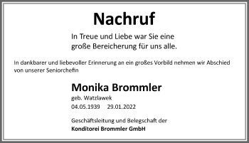 Traueranzeige von Monika Brommler von Memminger Zeitung