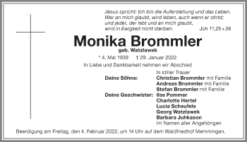 Traueranzeige von Monika Brommler von Memminger Zeitung