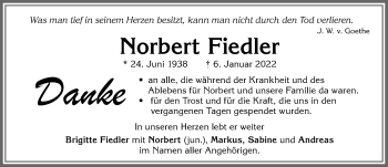 Traueranzeige von Norbert Fiedler von Allgäuer Zeitung, Kaufbeuren/Buchloe