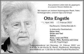 Traueranzeige von Otto Engstle von Allgäuer Zeitung, Kaufbeuren/Buchloe