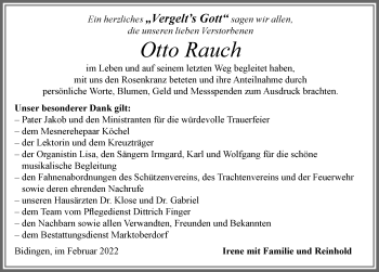 Traueranzeige von Otto Rauch von Allgäuer Zeitung, Marktoberdorf