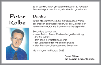 Traueranzeige von Peter Kolbe von Memminger Zeitung