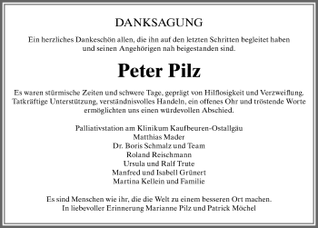 Traueranzeige von Peter Pilz von Allgäuer Zeitung, Kaufbeuren/Buchloe
