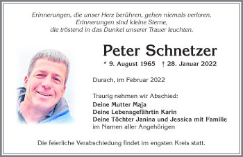 Traueranzeige von Peter Schnetzer von Allgäuer Zeitung,Kempten