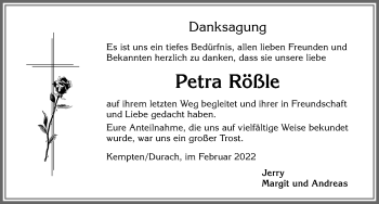 Traueranzeige von Petra Rößle von Allgäuer Zeitung,Kempten