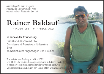 Traueranzeige von Rainer Baldauf von Der Westallgäuer